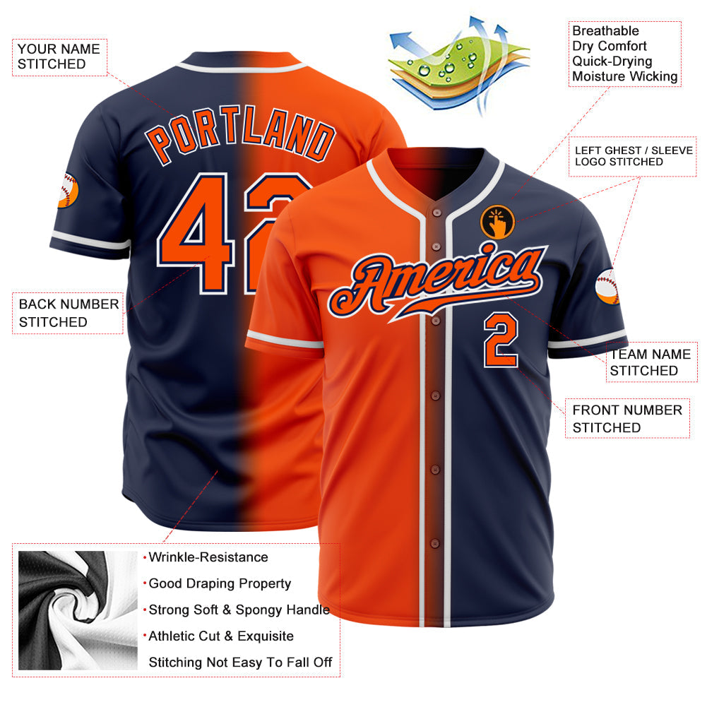 Custom Navy Orange-White Authentic Gradient Fashion Baseball Jersey baseball jersey product view 2
