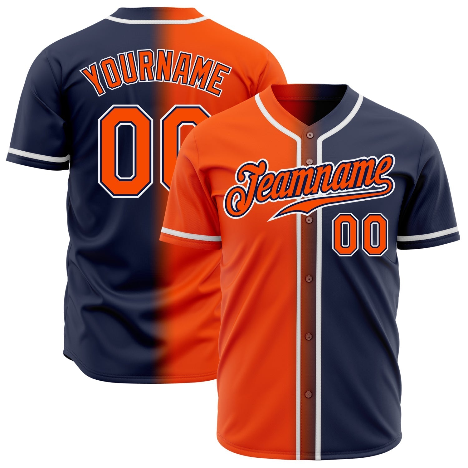 Custom Navy Orange-White Authentic Gradient Fashion Baseball Jersey baseball jersey product view 1