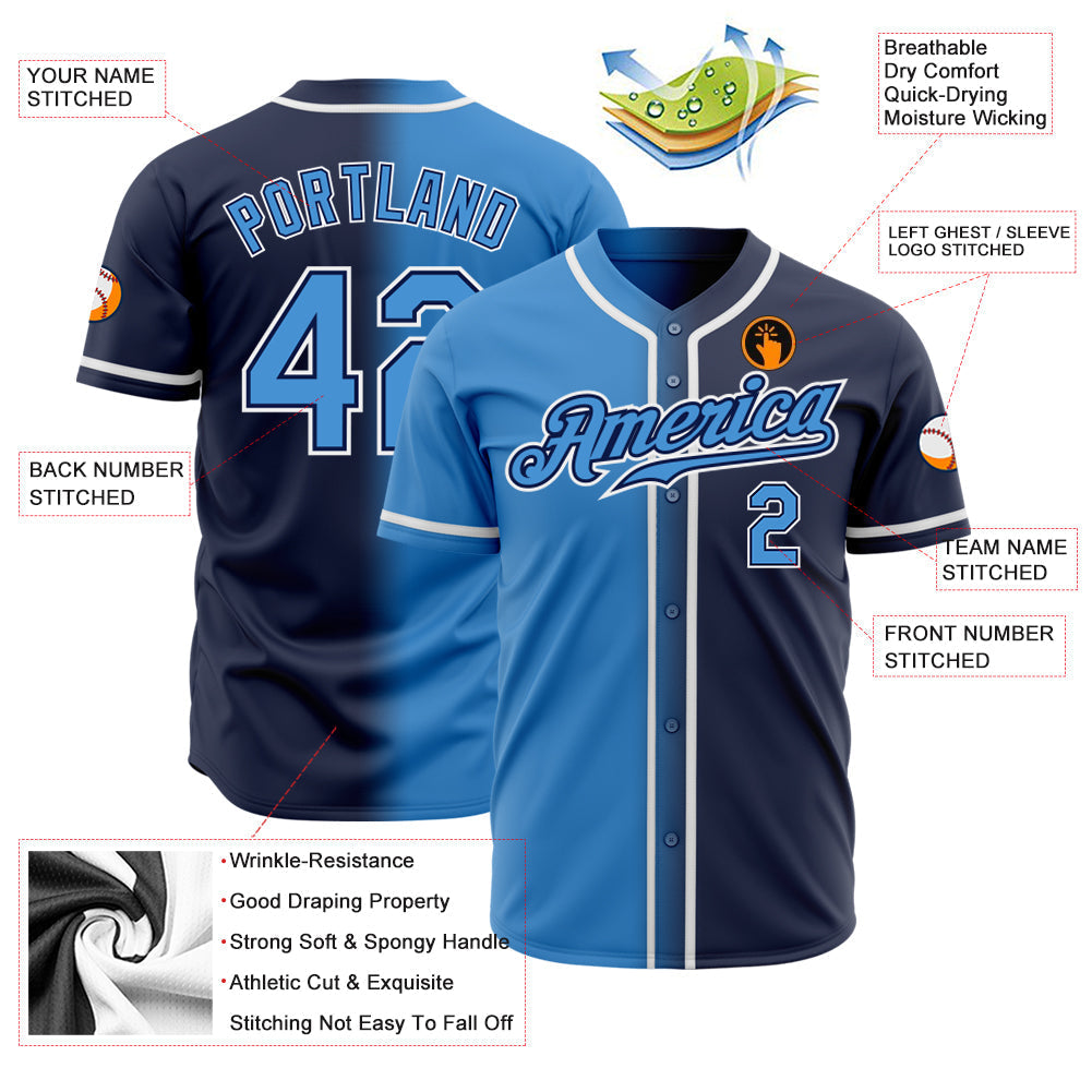 Custom Navy Powder Blue-White Authentic Gradient Fashion Baseball Jersey baseball jersey product view 2