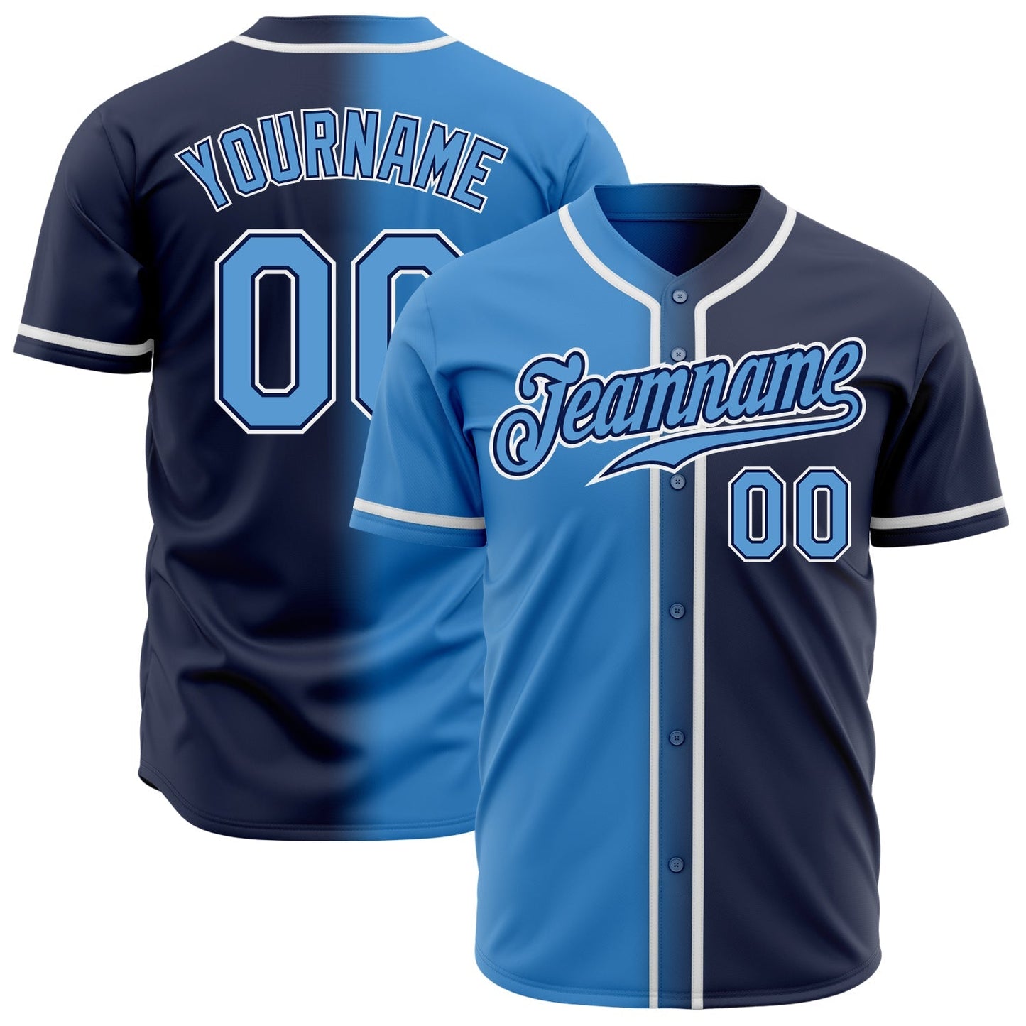 Custom Navy Powder Blue-White Authentic Gradient Fashion Baseball Jersey baseball jersey product view 1