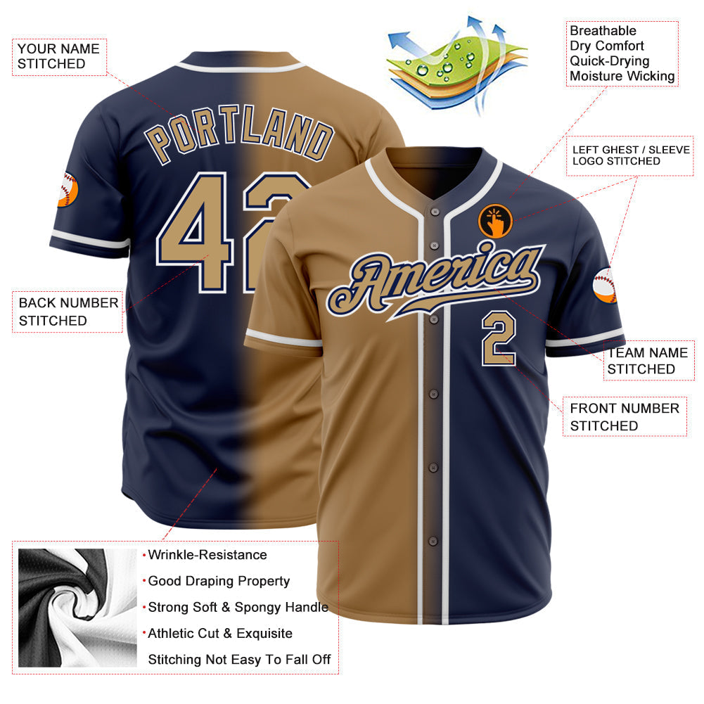 Custom Navy Old Gold-White Authentic Gradient Fashion Baseball Jersey baseball jersey product view 2