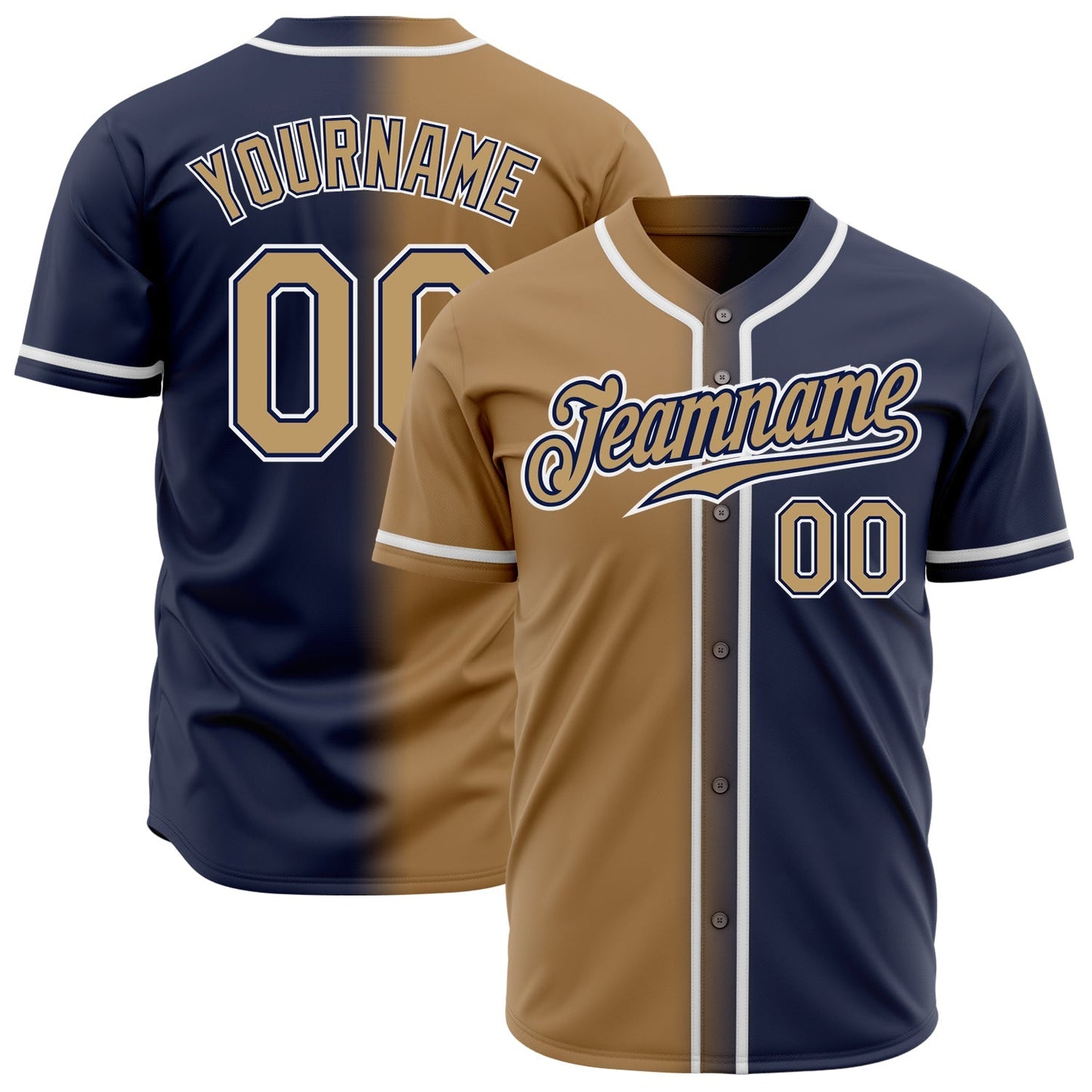 Custom Navy Old Gold-White Authentic Gradient Fashion Baseball Jersey baseball jersey product view 1