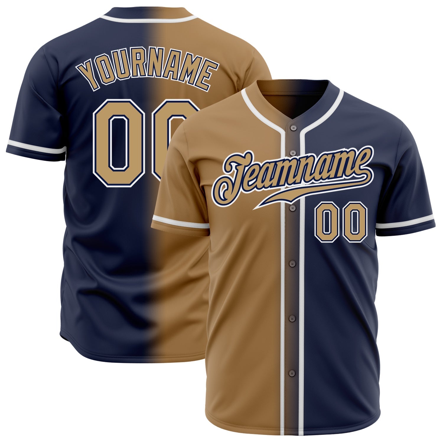 Custom Navy Old Gold-White Authentic Gradient Fashion Baseball Jersey baseball jersey product view 1