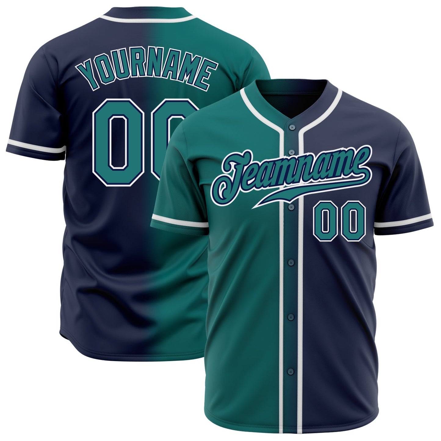 Custom Navy Teal-White Authentic Gradient Fashion Baseball Jersey baseball jersey product view 1