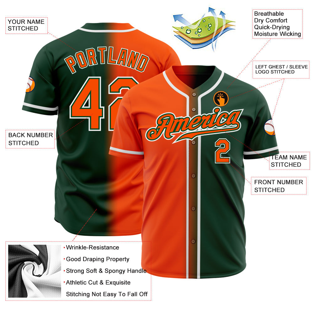 Custom Green Orange-White Authentic Gradient Fashion Baseball Jersey baseball jersey product view 2