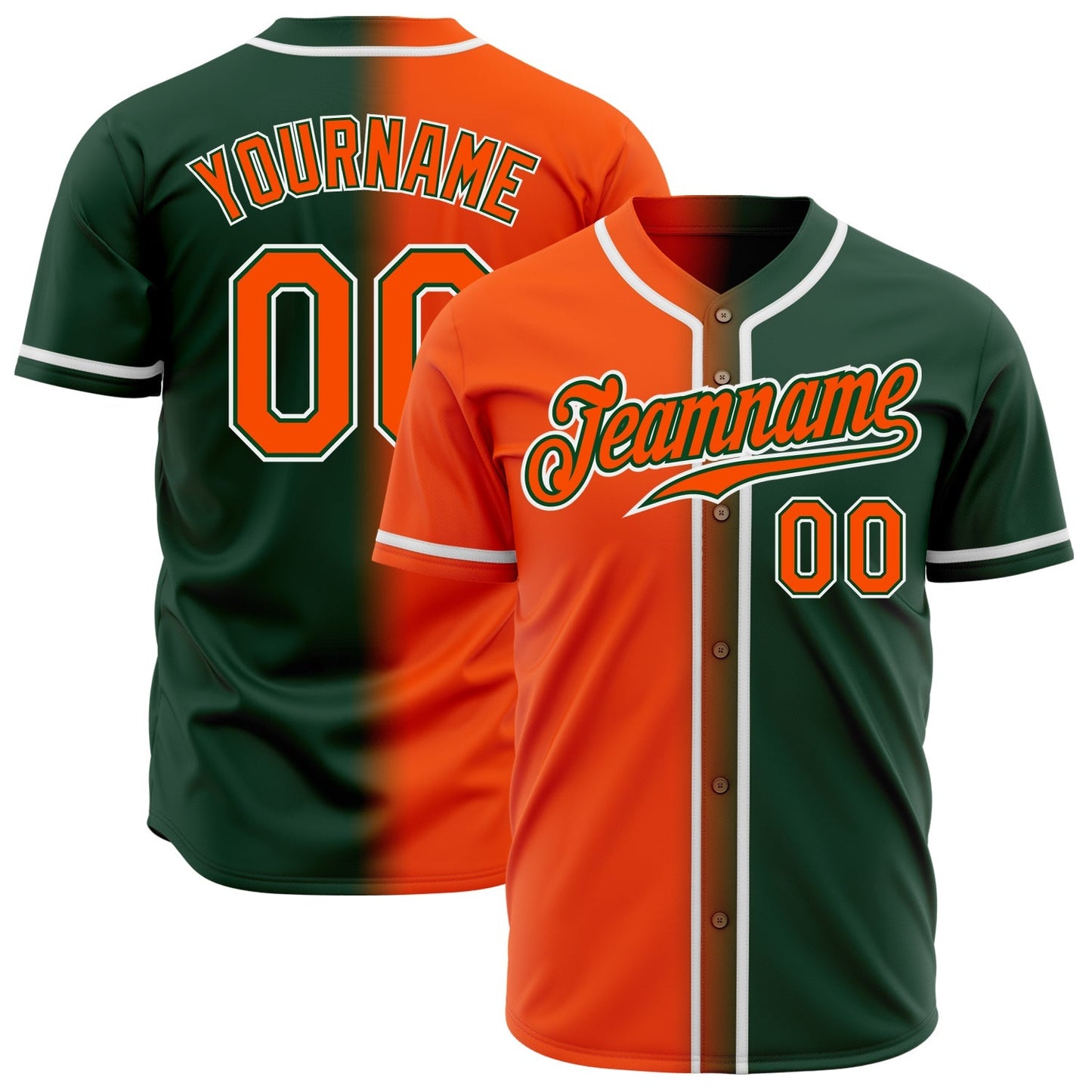Custom Green Orange-White Authentic Gradient Fashion Baseball Jersey baseball jersey product view 1