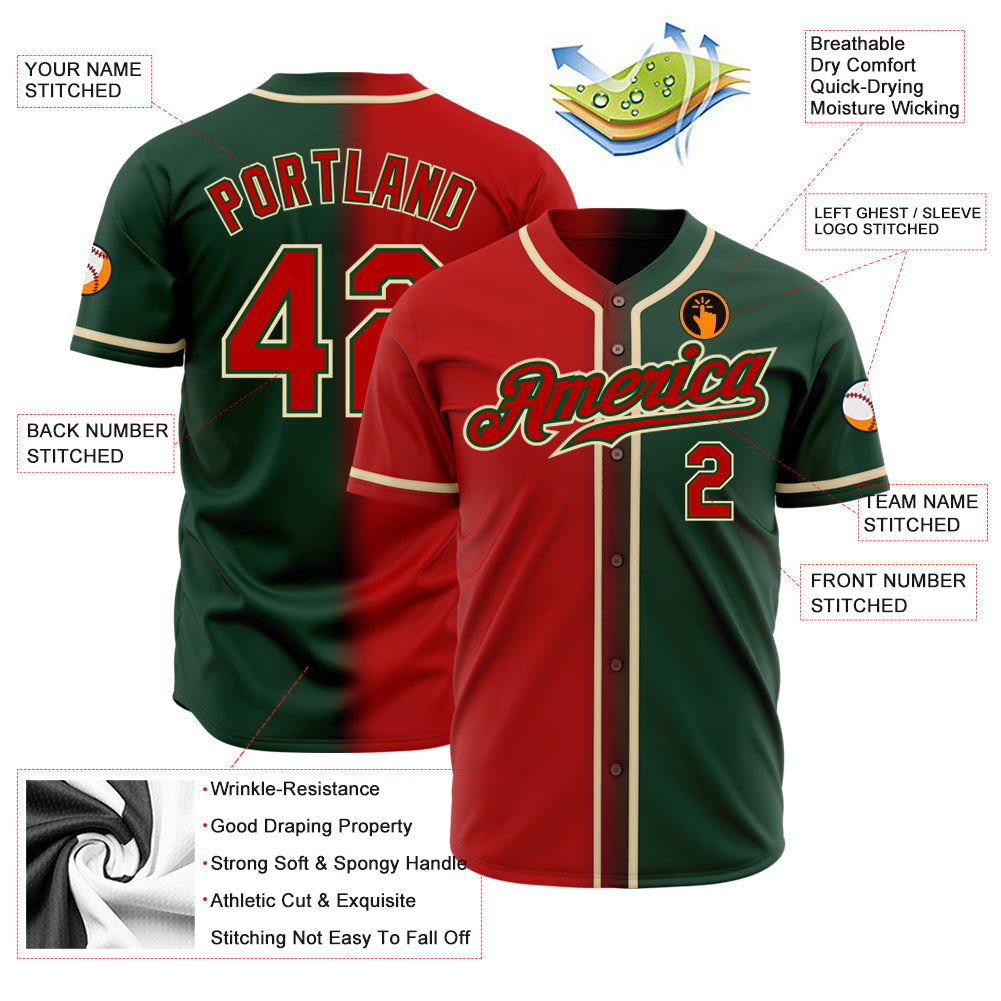 Custom Green Red-Cream Authentic Gradient Fashion Baseball Jersey baseball jersey product view 2