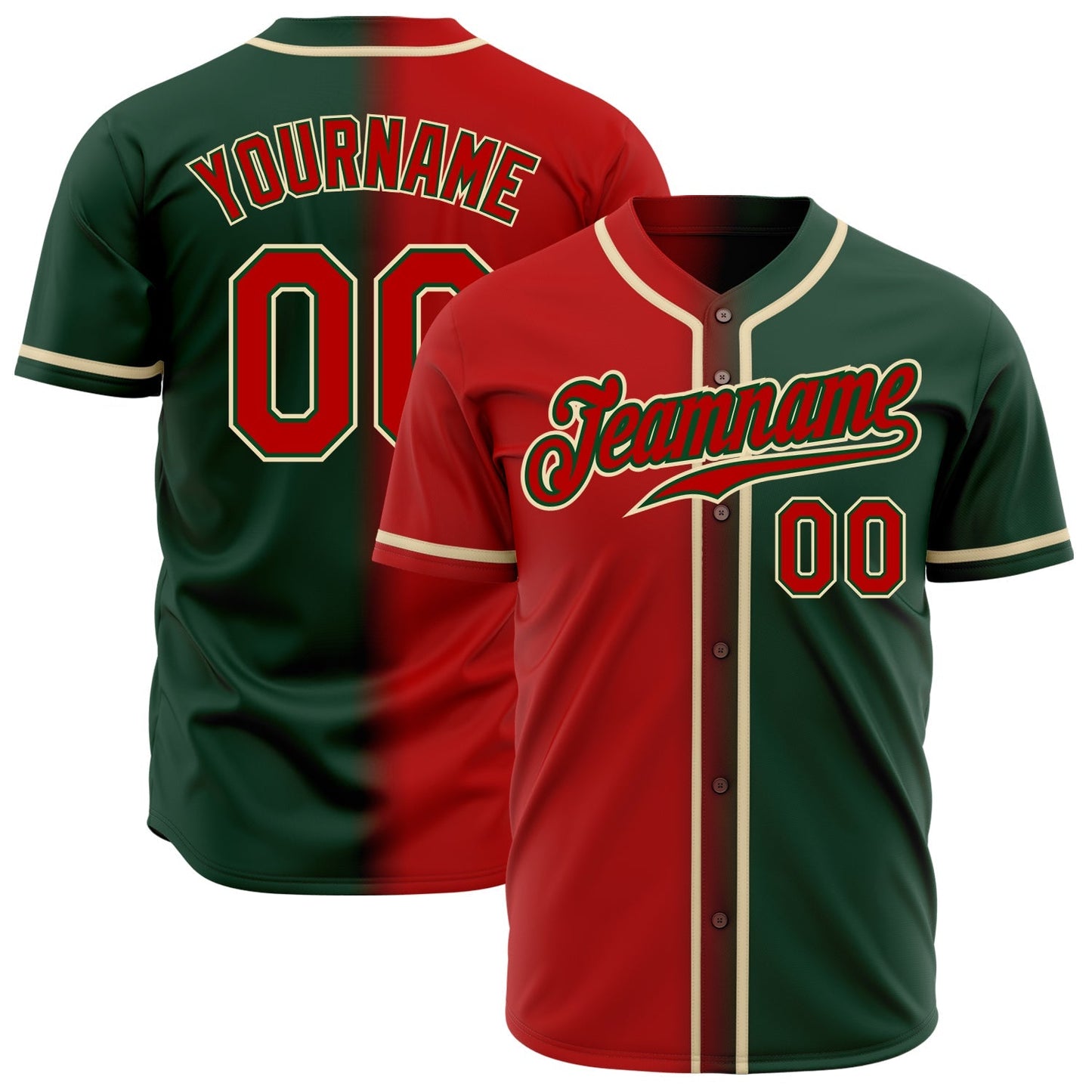 Custom Green Red-Cream Authentic Gradient Fashion Baseball Jersey baseball jersey product view 1