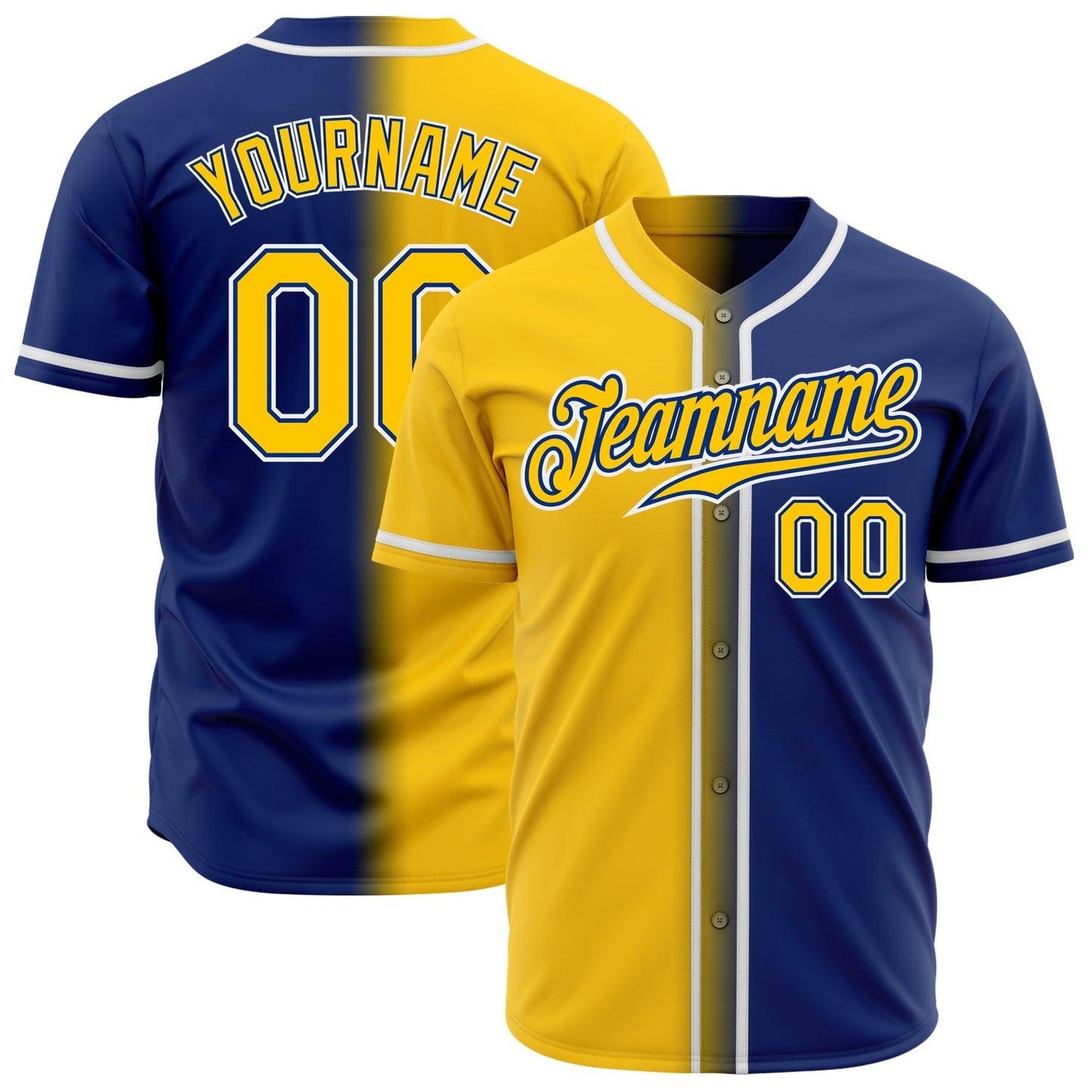Custom Royal Yellow-White Authentic Gradient Fashion Baseball Jersey baseball jersey product view 1