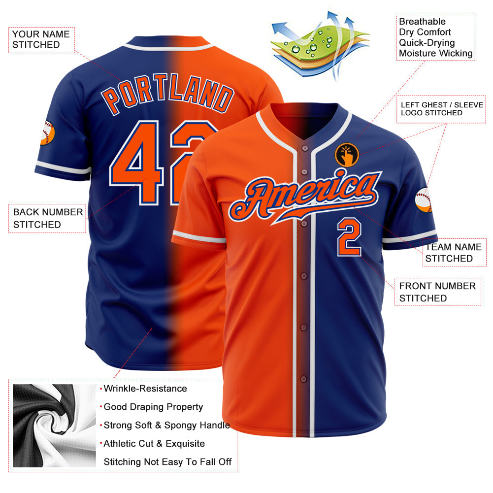 Custom Royal Orange-White Authentic Gradient Fashion Baseball Jersey baseball jersey product view 2