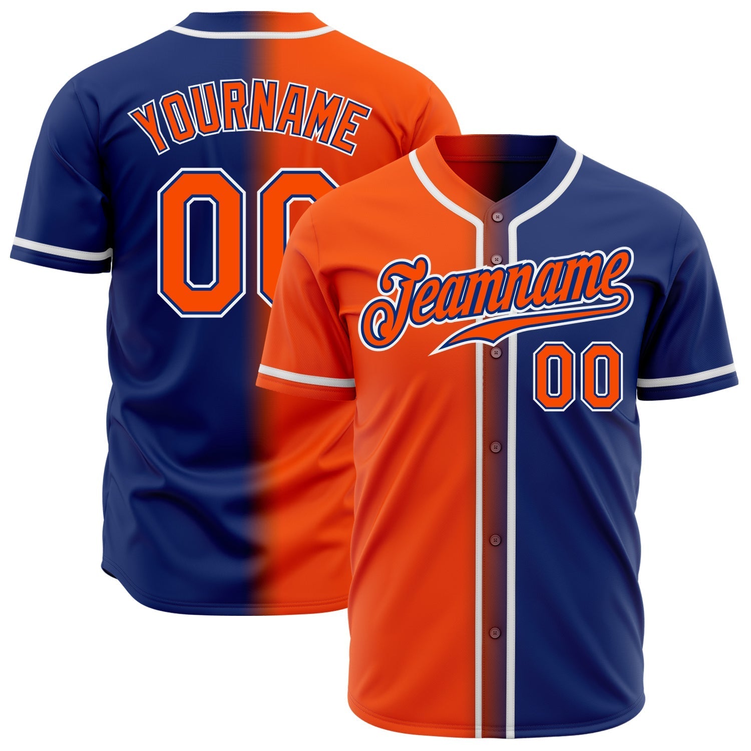 Custom Royal Orange-White Authentic Gradient Fashion Baseball Jersey baseball jersey product view 1