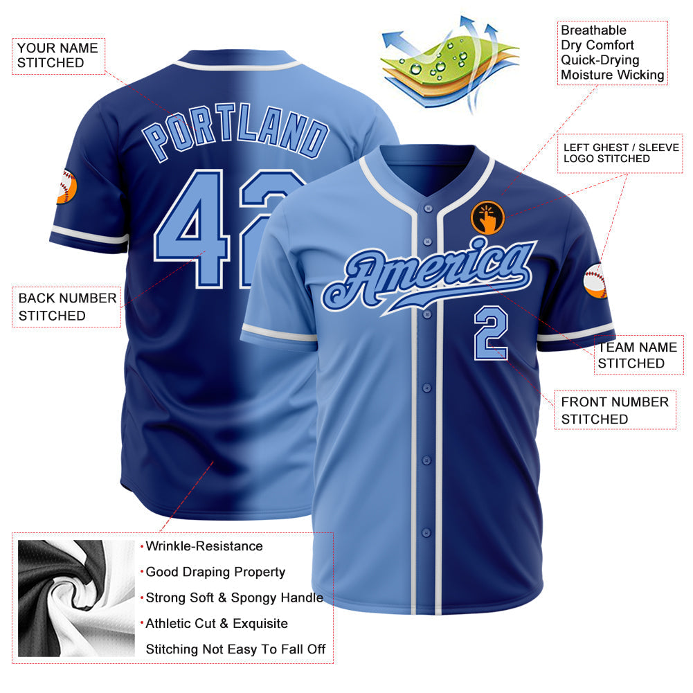 Custom Royal Light Blue-White Authentic Gradient Fashion Baseball Jersey baseball jersey product view 2