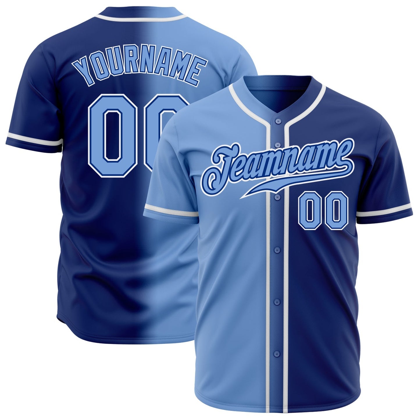 Custom Royal Light Blue-White Authentic Gradient Fashion Baseball Jersey baseball jersey product view 1