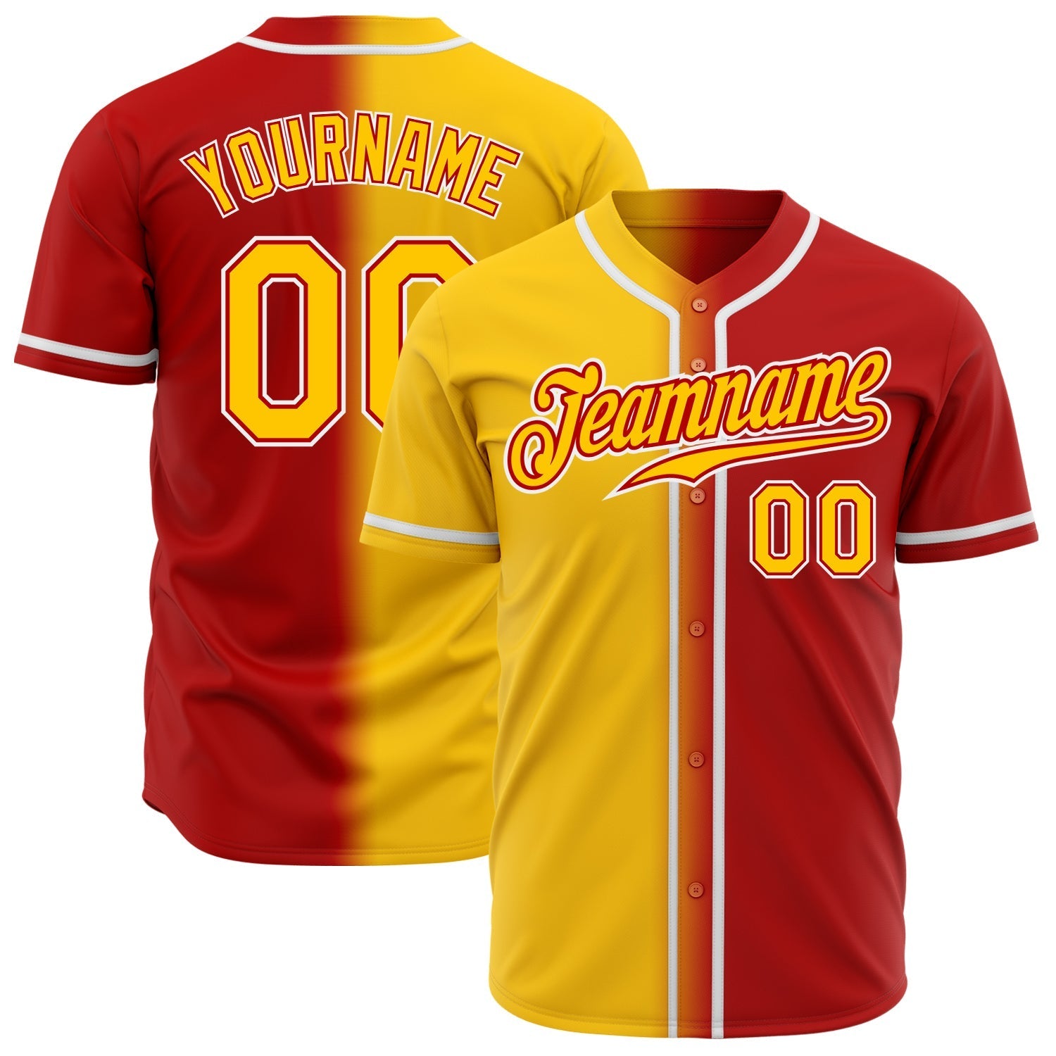 Custom Red Yellow-White Authentic Gradient Fashion Baseball Jersey baseball jersey product view 1
