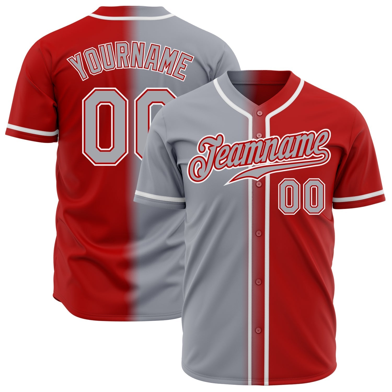 Custom Red Gray-White Authentic Gradient Fashion Baseball Jersey baseball jersey product view 1