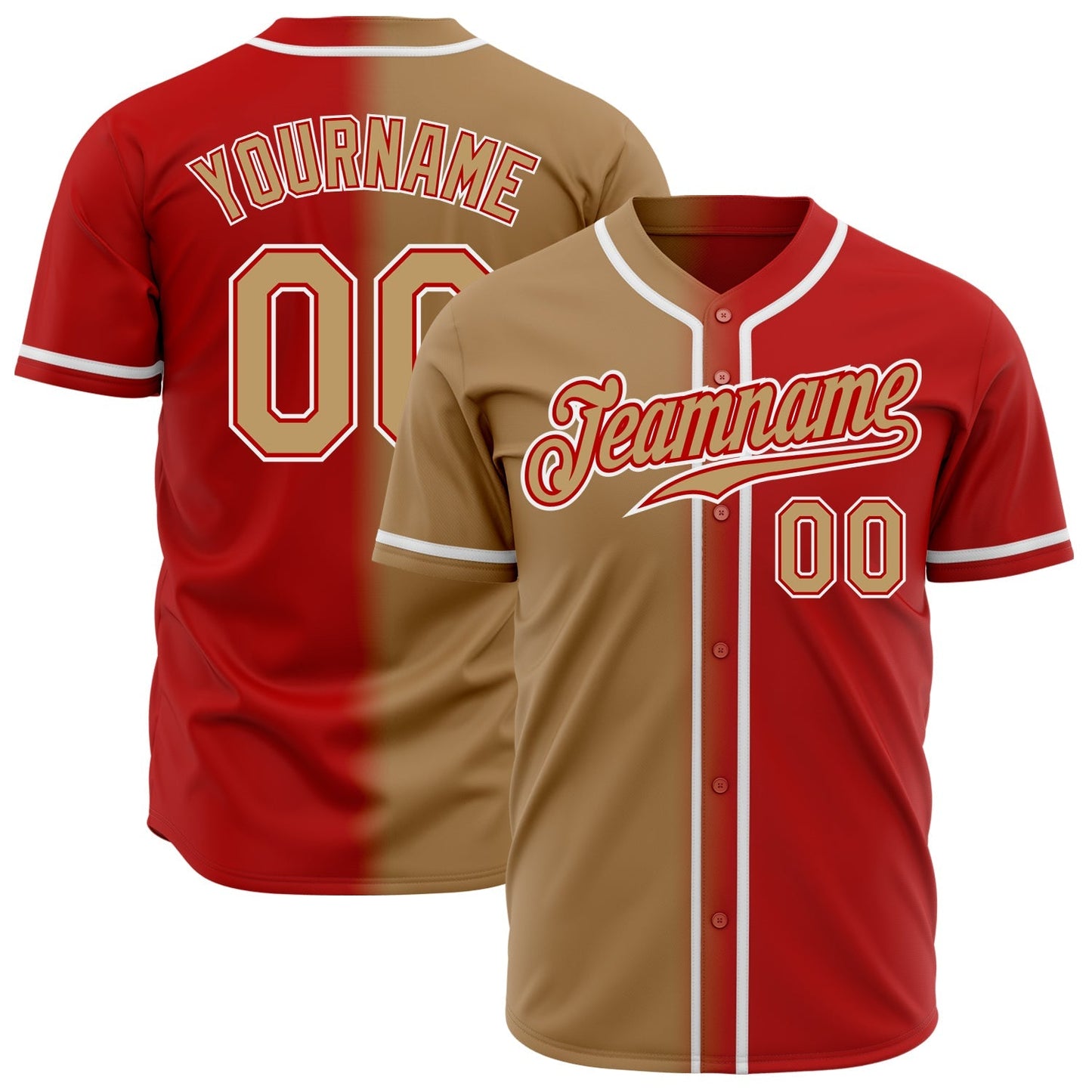 Custom Red Old Gold-White Authentic Gradient Fashion Baseball Jersey baseball jersey product view 1