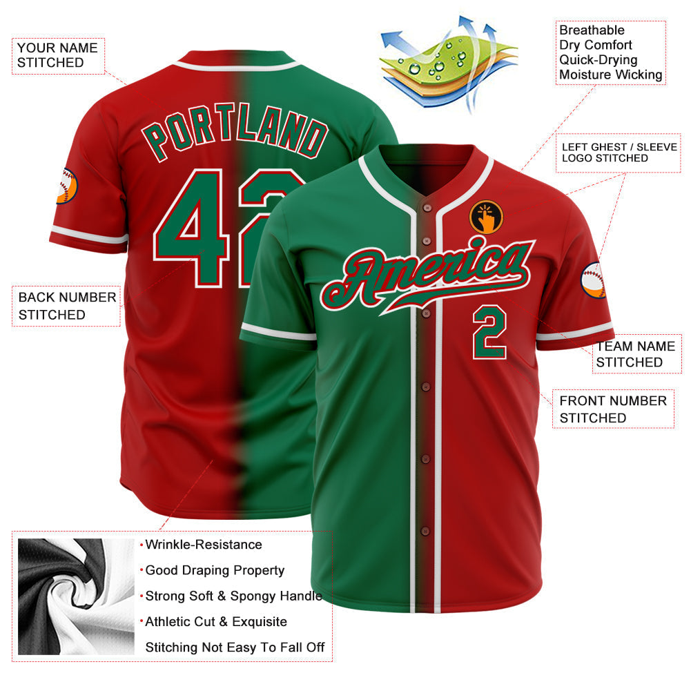 Custom Red Kelly Green-White Authentic Gradient Fashion Baseball Jersey baseball jersey product view 2
