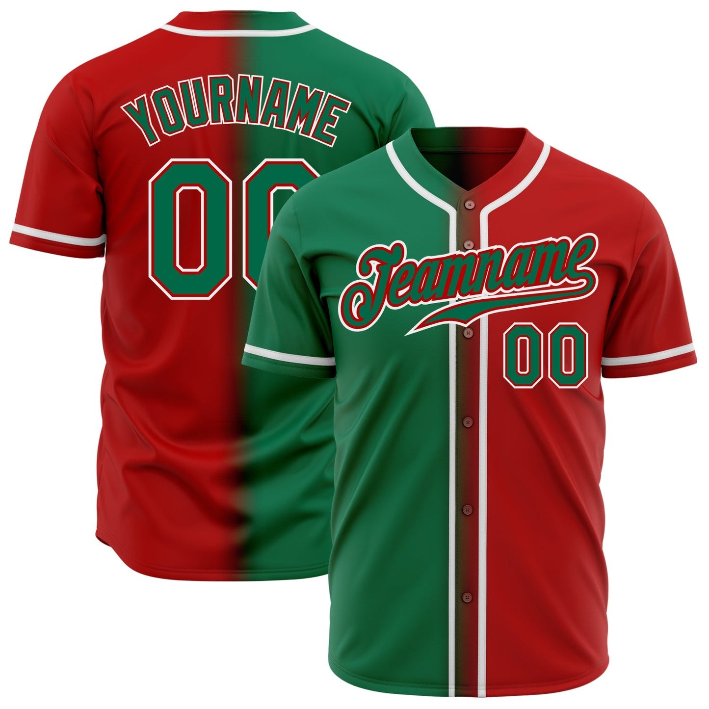 Custom Red Kelly Green-White Authentic Gradient Fashion Baseball Jersey baseball jersey product view 1
