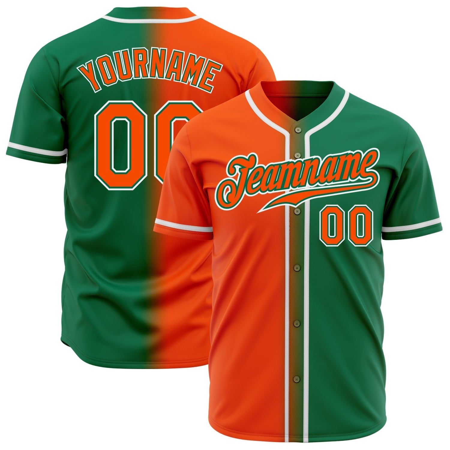Custom Kelly Green Orange-White Authentic Gradient Fashion Baseball Jersey baseball jersey product view 1