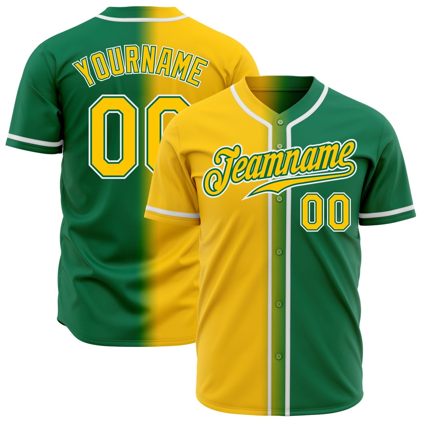 Custom Kelly Green Yellow-White Authentic Gradient Fashion Baseball Jersey baseball jersey product view 1