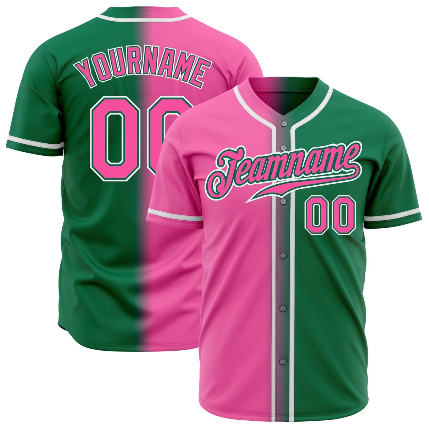 Custom Kelly Green Pink-White Authentic Gradient Fashion Baseball Jersey baseball jersey product view 1