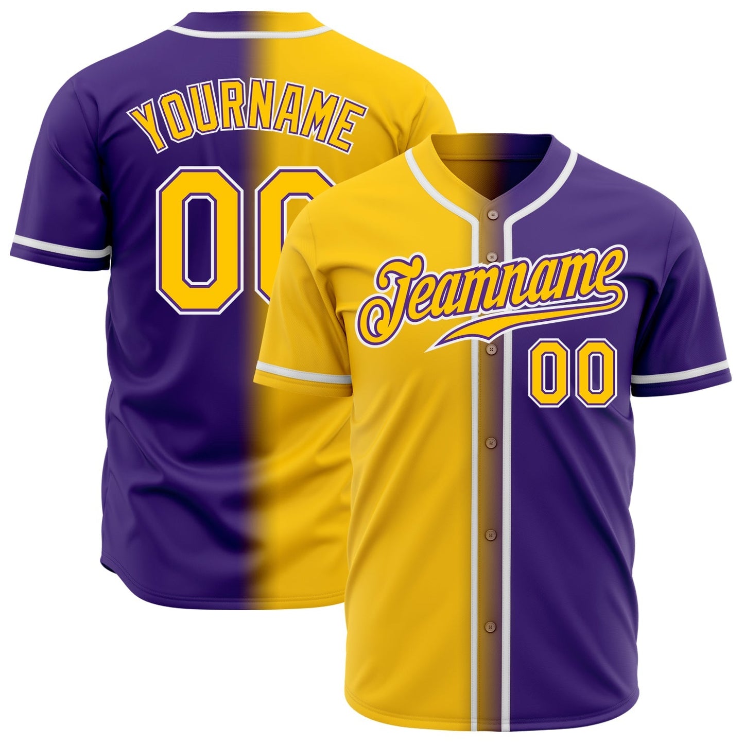Custom Purple Yellow-White Authentic Gradient Fashion Baseball Jersey baseball jersey product view 1