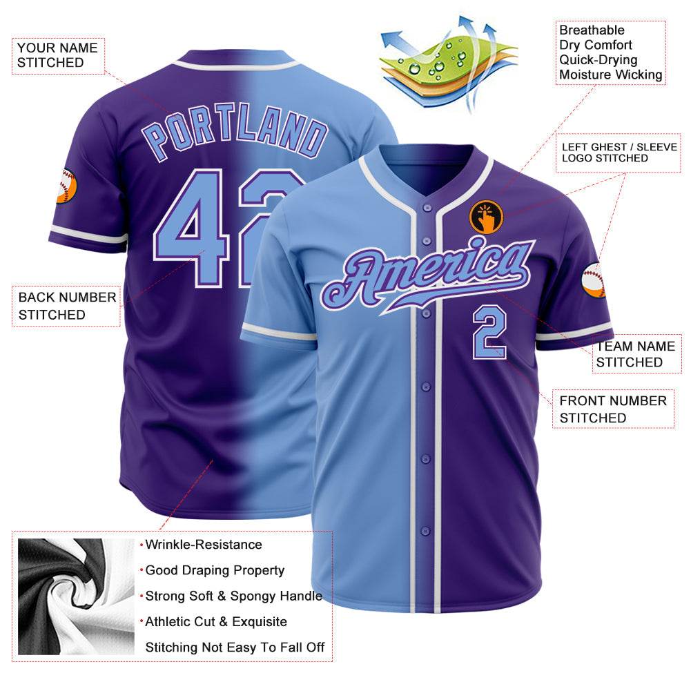 Custom Purple Light Blue-White Authentic Gradient Fashion Baseball Jersey baseball jersey product view 2