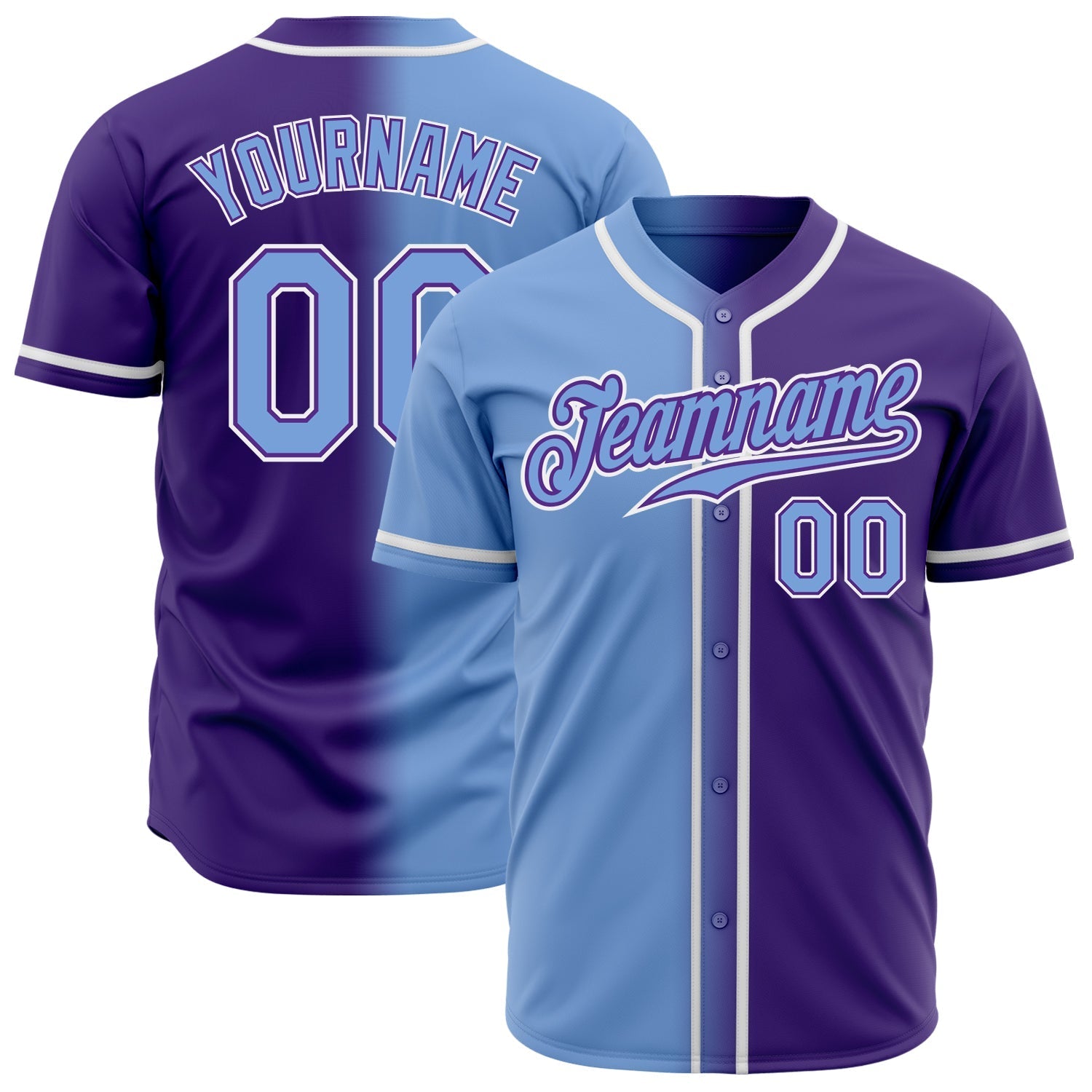 Custom Purple Light Blue-White Authentic Gradient Fashion Baseball Jersey baseball jersey product view 1