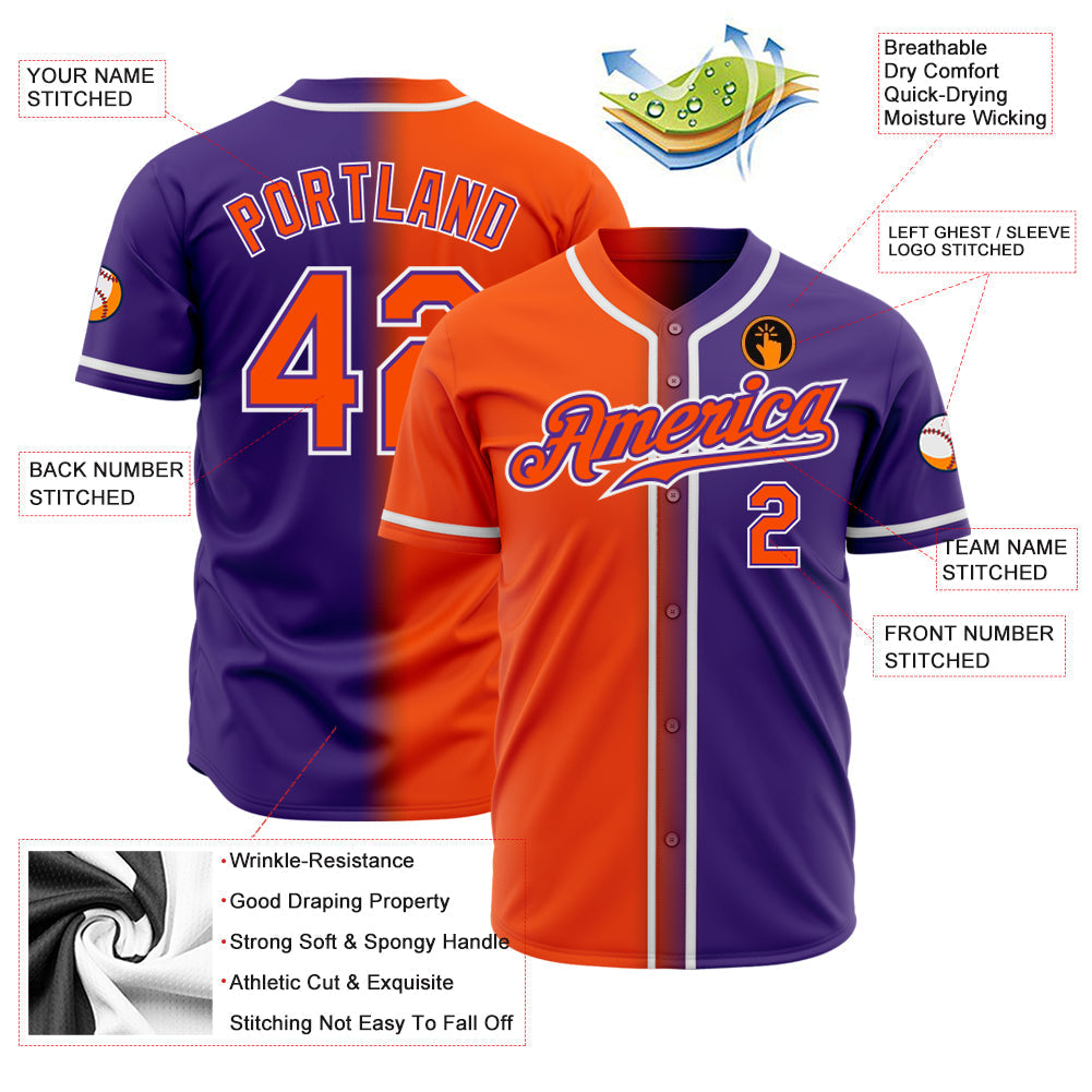 Custom Purple Orange-White Authentic Gradient Fashion Baseball Jersey baseball jersey product view 2