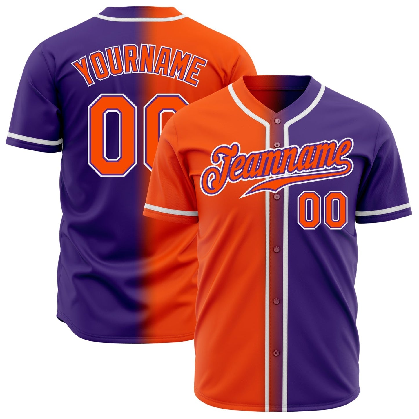 Custom Purple Orange-White Authentic Gradient Fashion Baseball Jersey baseball jersey product view 1