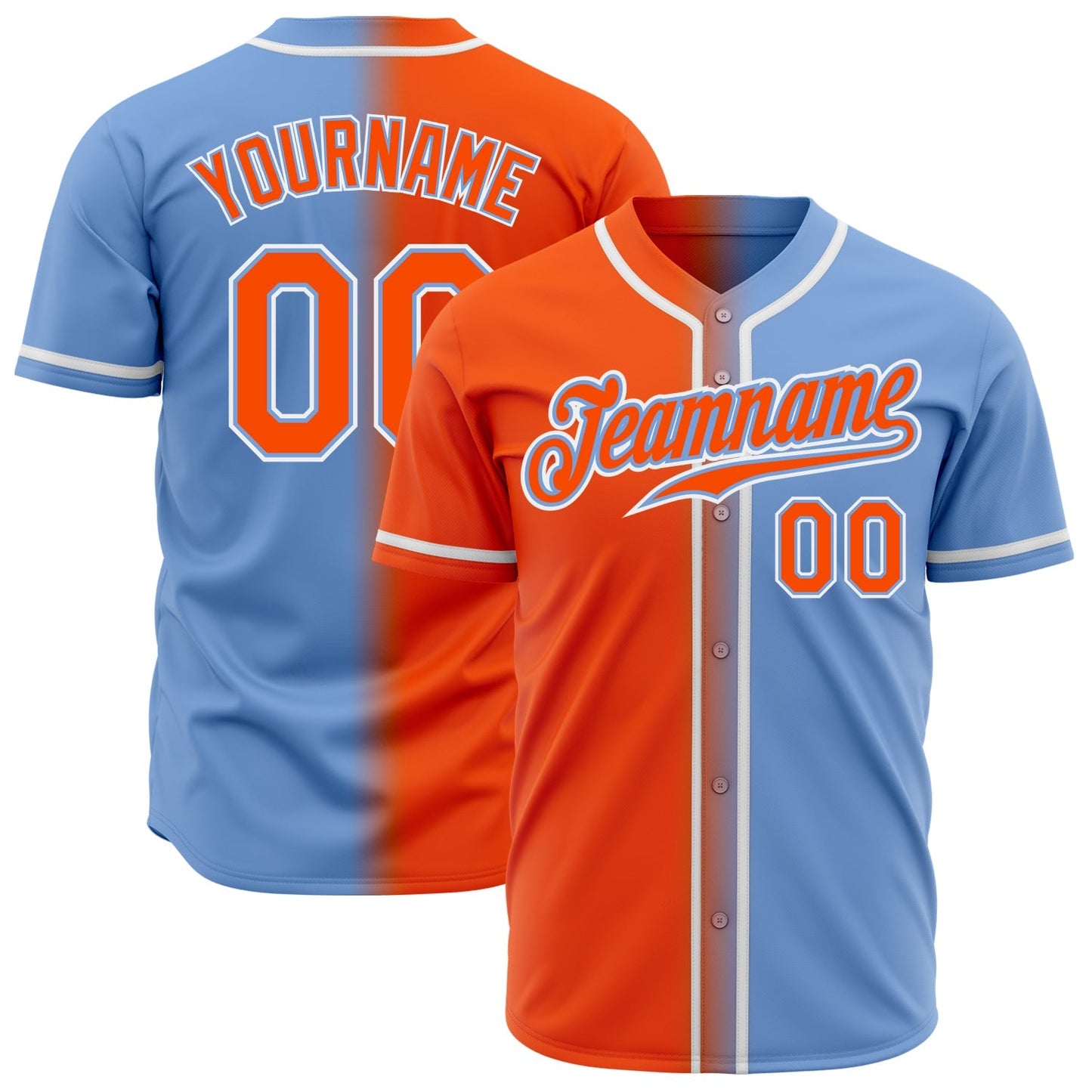 Custom Light Blue Orange-White Authentic Gradient Fashion Baseball Jersey baseball jersey product view 1
