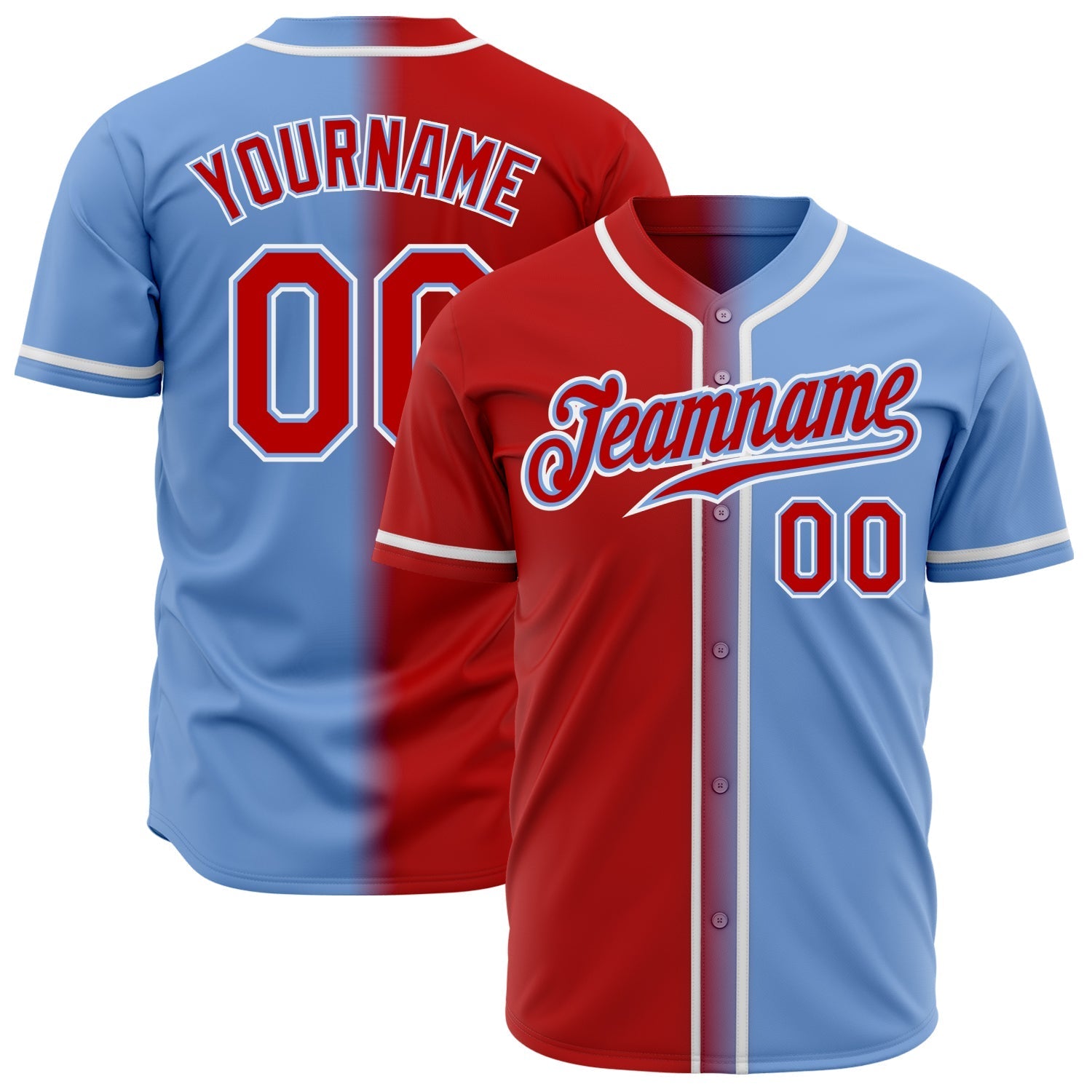 Custom Light Blue Red-White Authentic Gradient Fashion Baseball Jersey baseball jersey product view 1