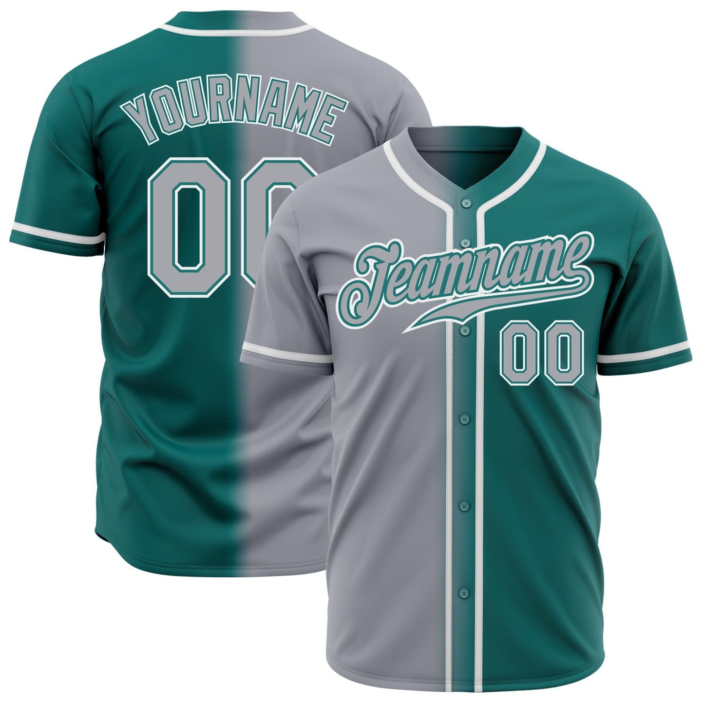 Custom Teal Gray-White Authentic Gradient Fashion Baseball Jersey baseball jersey product view 1