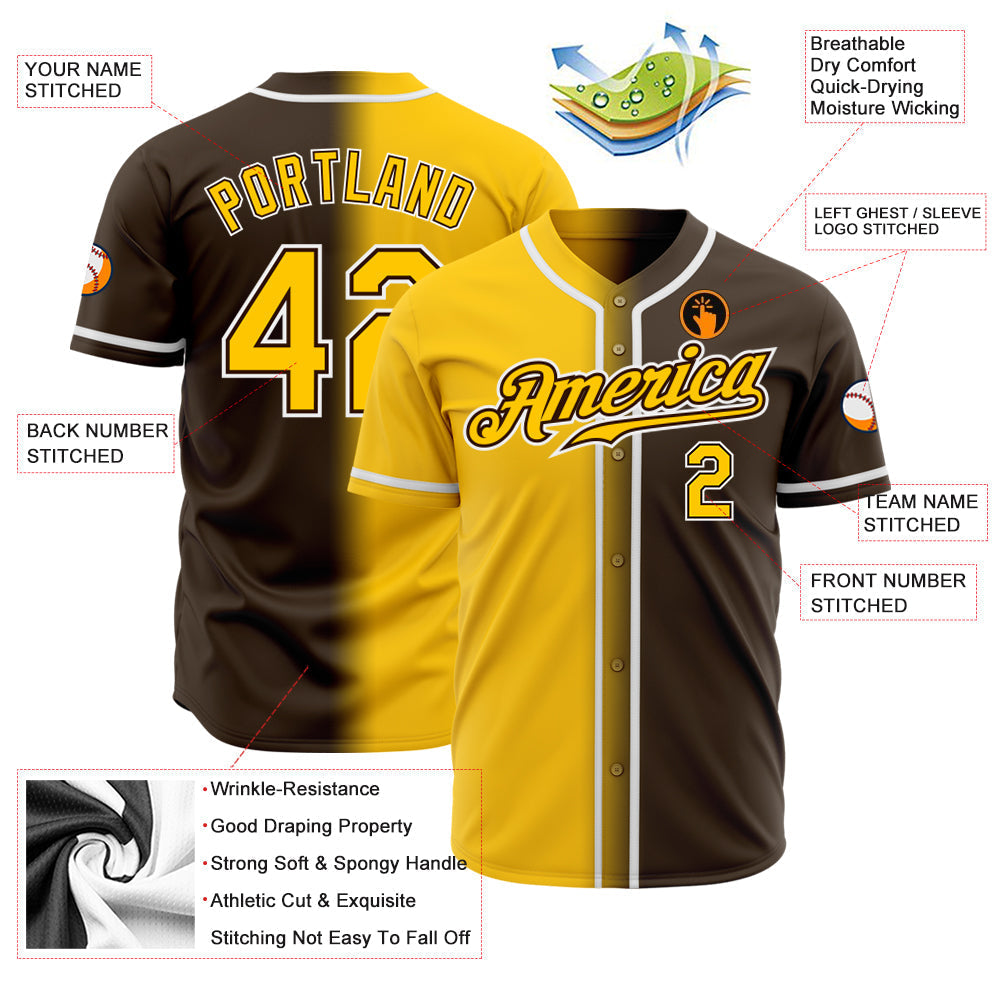 Custom Brown Yellow-White Authentic Gradient Fashion Baseball Jersey baseball jersey product view 2
