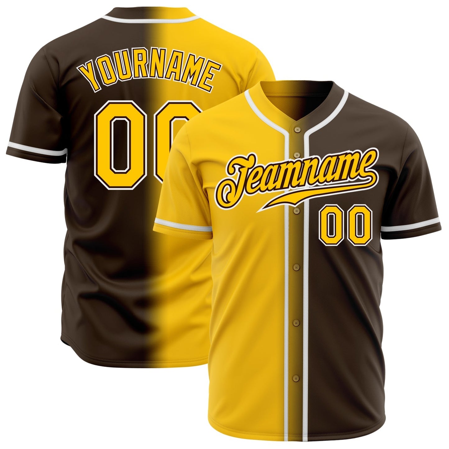 Custom Brown Yellow-White Authentic Gradient Fashion Baseball Jersey baseball jersey product view 1
