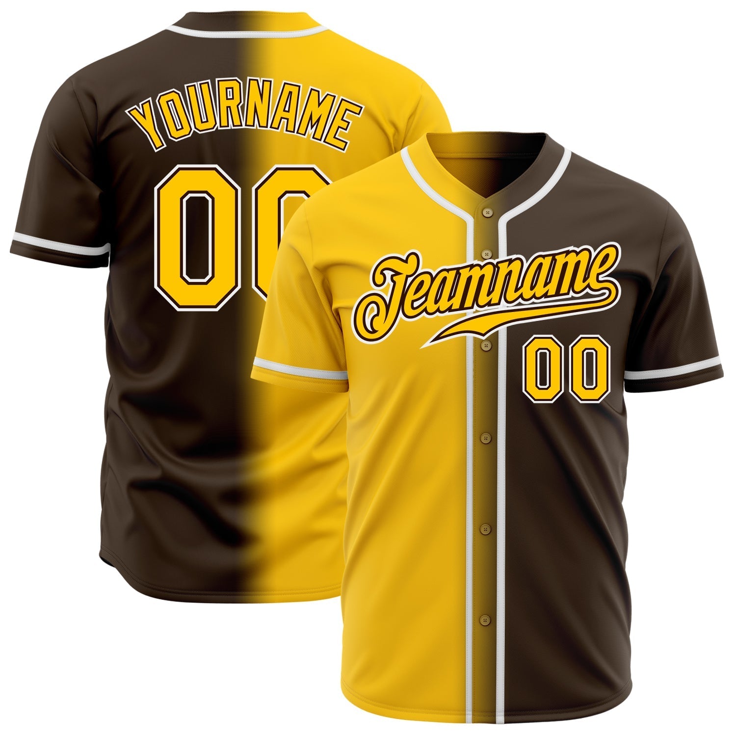 Custom Brown Yellow-White Authentic Gradient Fashion Baseball Jersey baseball jersey product view 1