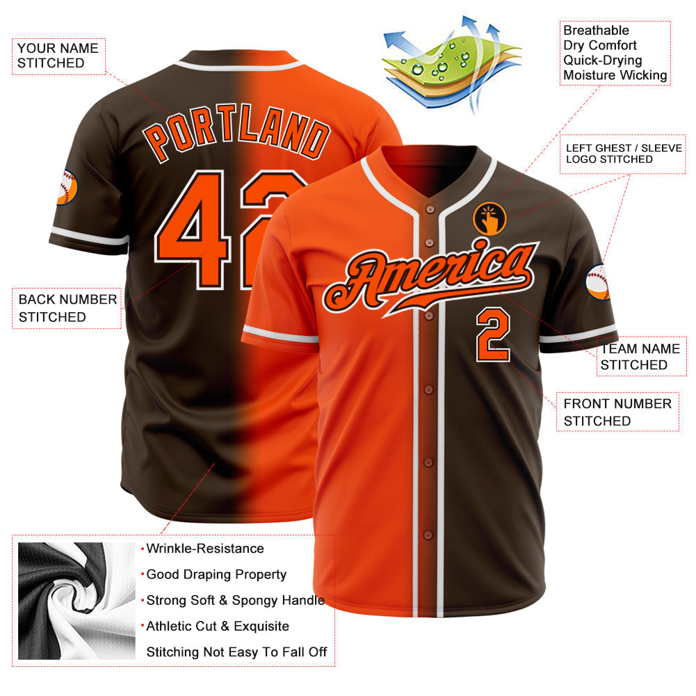 Custom Brown Orange-White Authentic Gradient Fashion Baseball Jersey baseball jersey product view 2