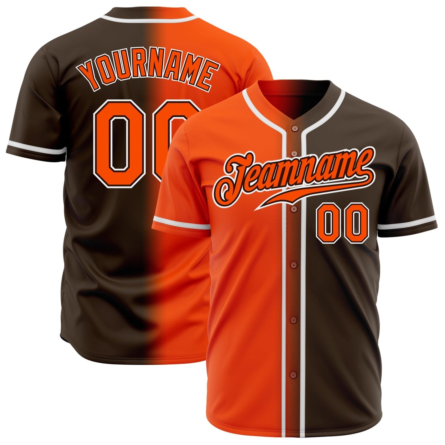 Custom Brown Orange-White Authentic Gradient Fashion Baseball Jersey baseball jersey product view 1