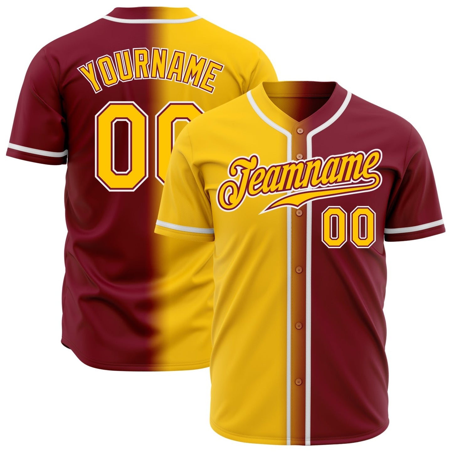 Custom Crimson Yellow-White Authentic Gradient Fashion Baseball Jersey baseball jersey product view 1