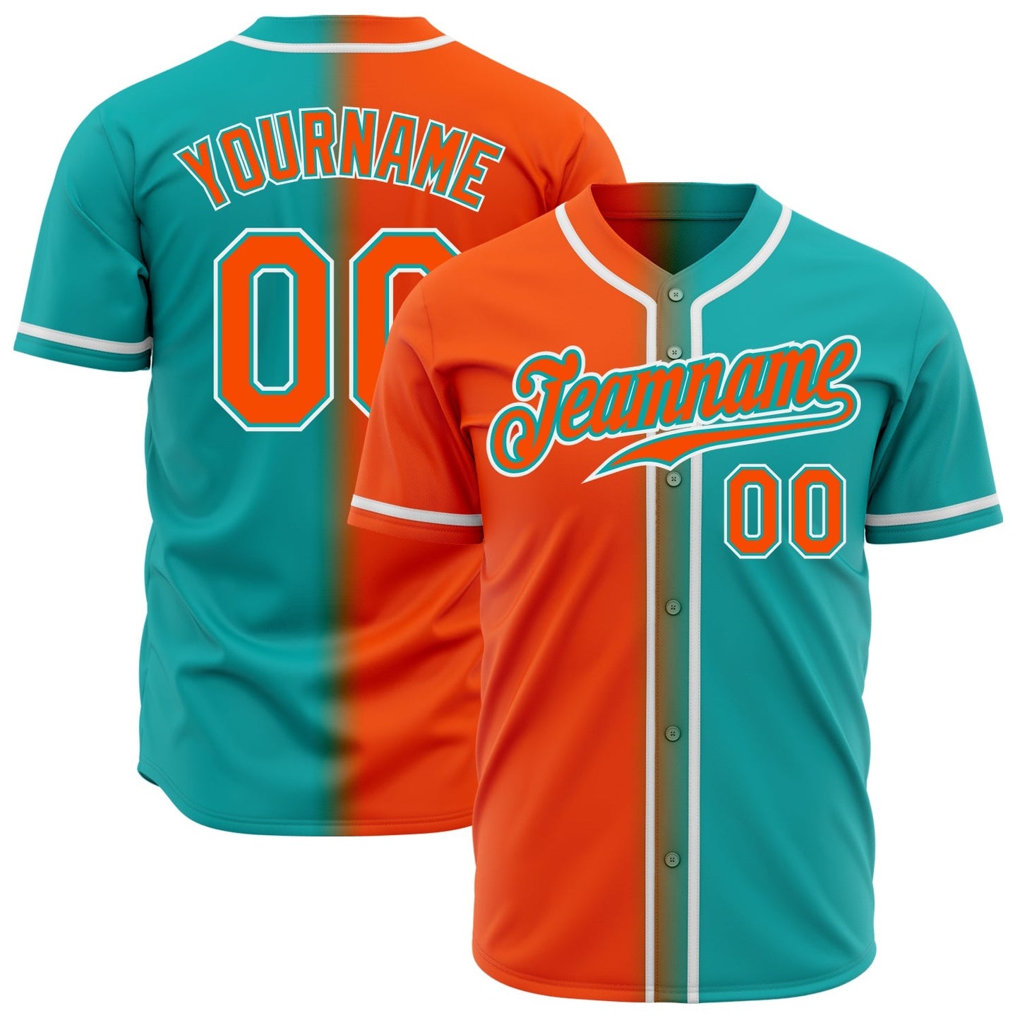Custom Aqua Orange-White Authentic Gradient Fashion Baseball Jersey baseball jersey product view 1