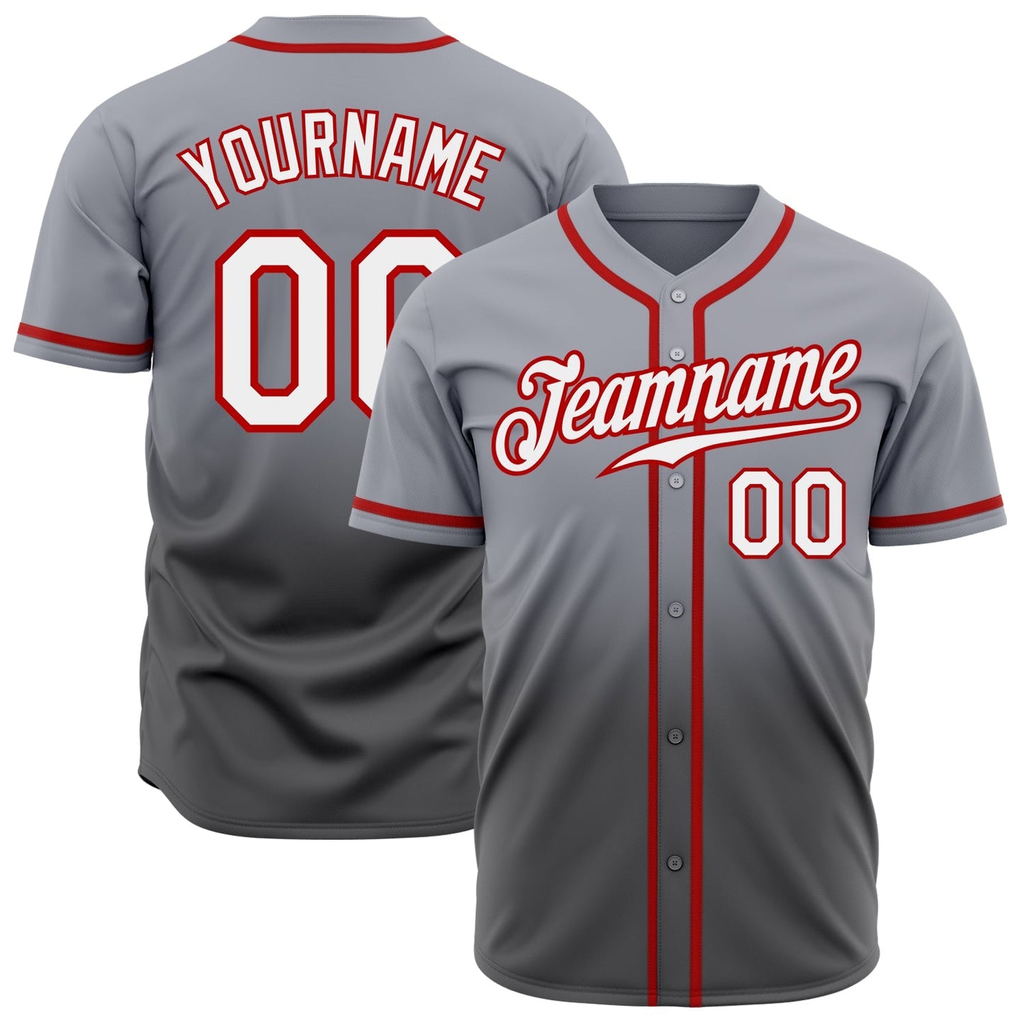 Custom Gray White Steel Gray-Red Authentic Fade Fashion Baseball Jersey baseball jersey product view 1