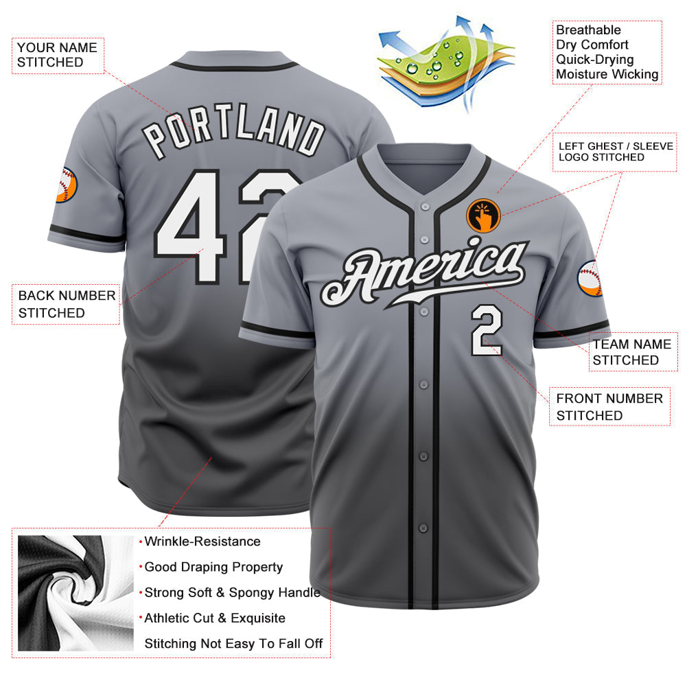 Custom Gray White Steel Gray-Black Authentic Fade Fashion Baseball Jersey baseball jersey product view 2
