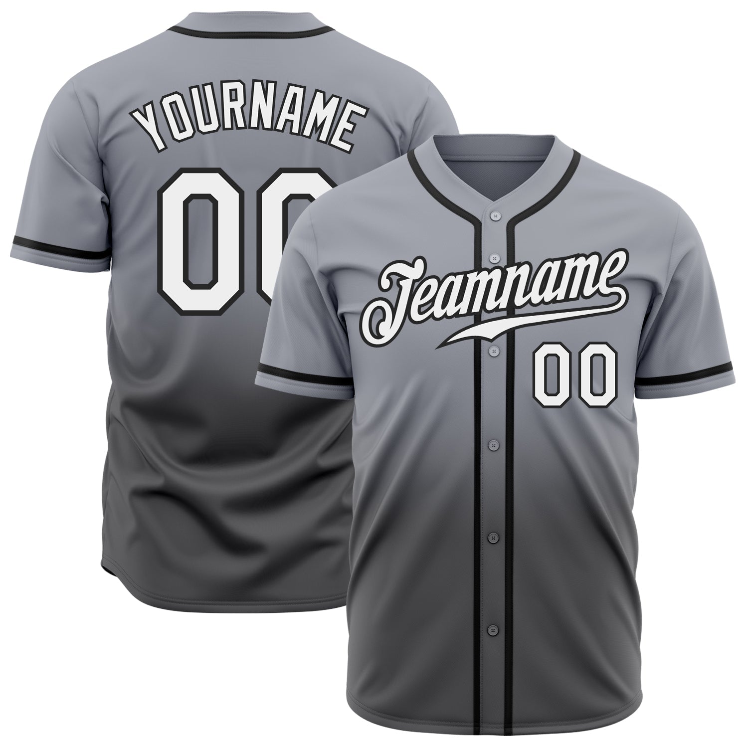 Custom Gray White Steel Gray-Black Authentic Fade Fashion Baseball Jersey baseball jersey product view 1