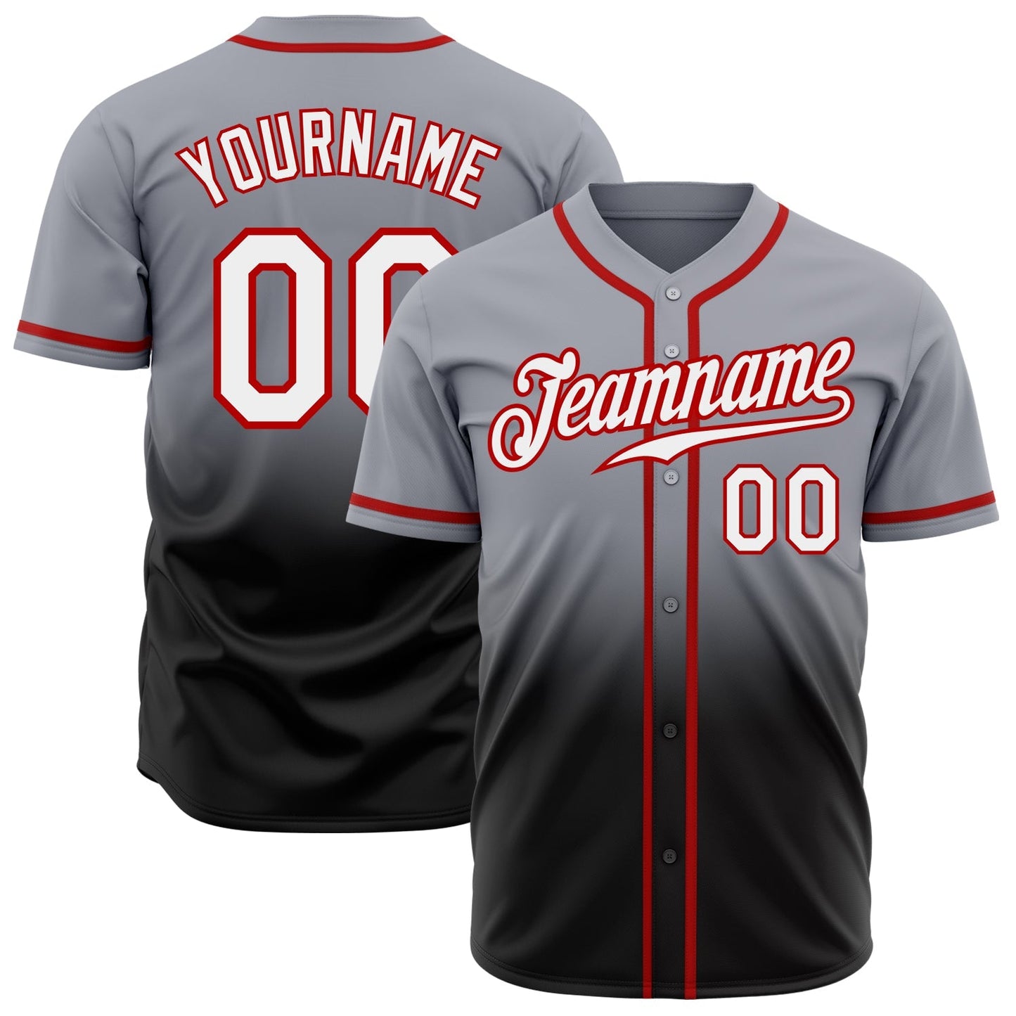 Custom Gray White Black-Red Authentic Fade Fashion Baseball Jersey baseball jersey product view 1