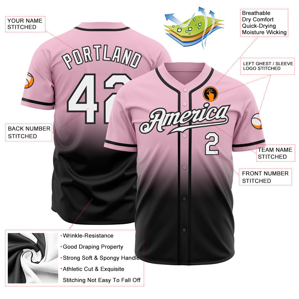 Custom Light Pink White-Black Authentic Fade Fashion Baseball Jersey baseball jersey product view 2