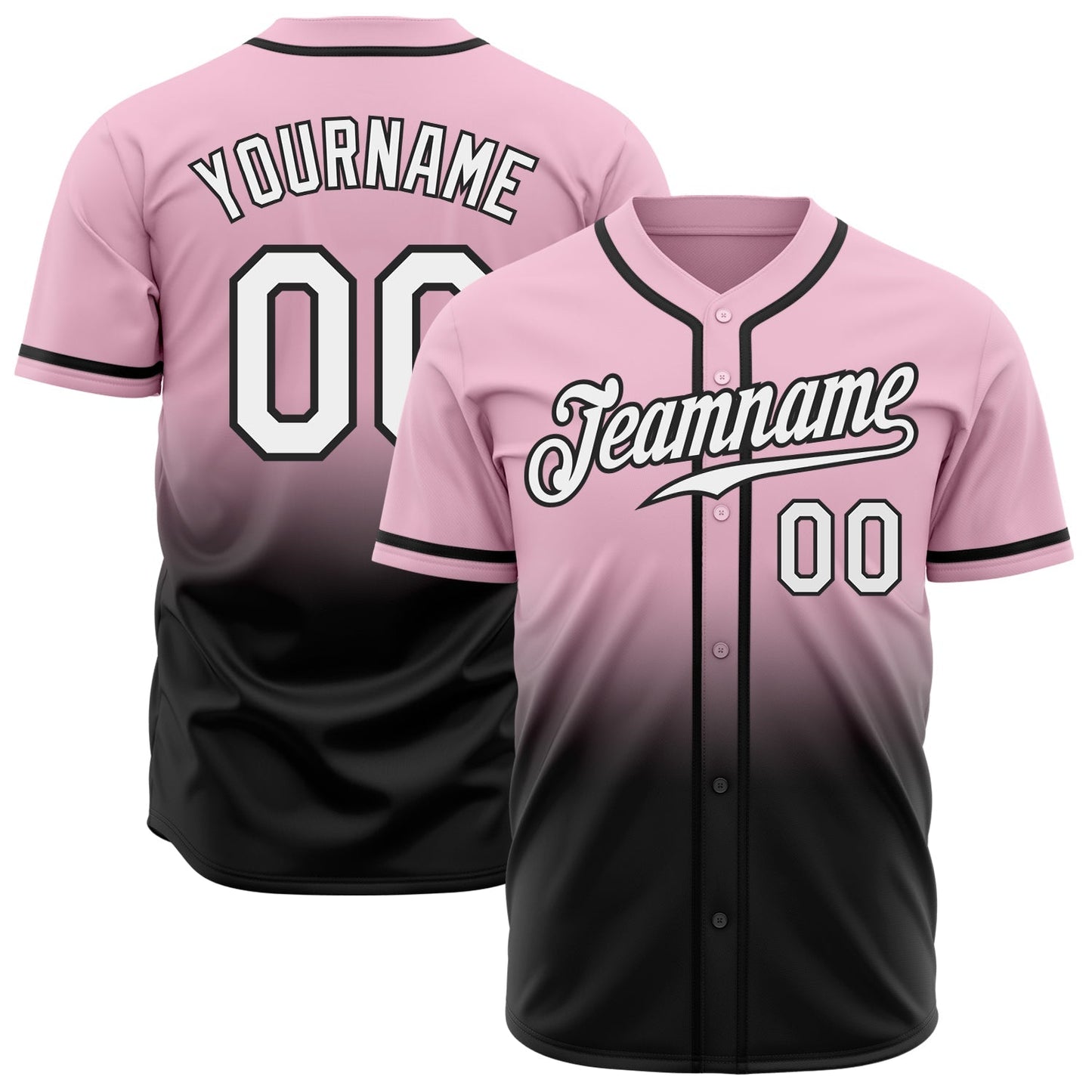 Custom Light Pink White-Black Authentic Fade Fashion Baseball Jersey baseball jersey product view 1