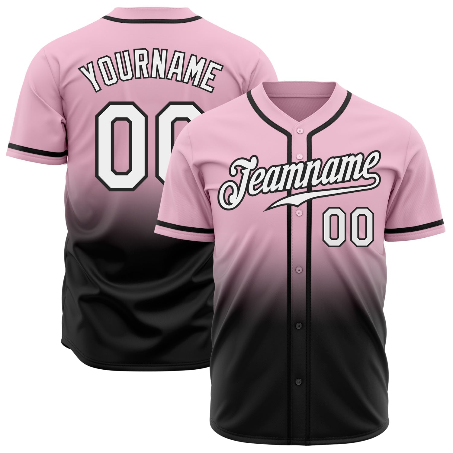 Custom Light Pink White-Black Authentic Fade Fashion Baseball Jersey baseball jersey product view 1