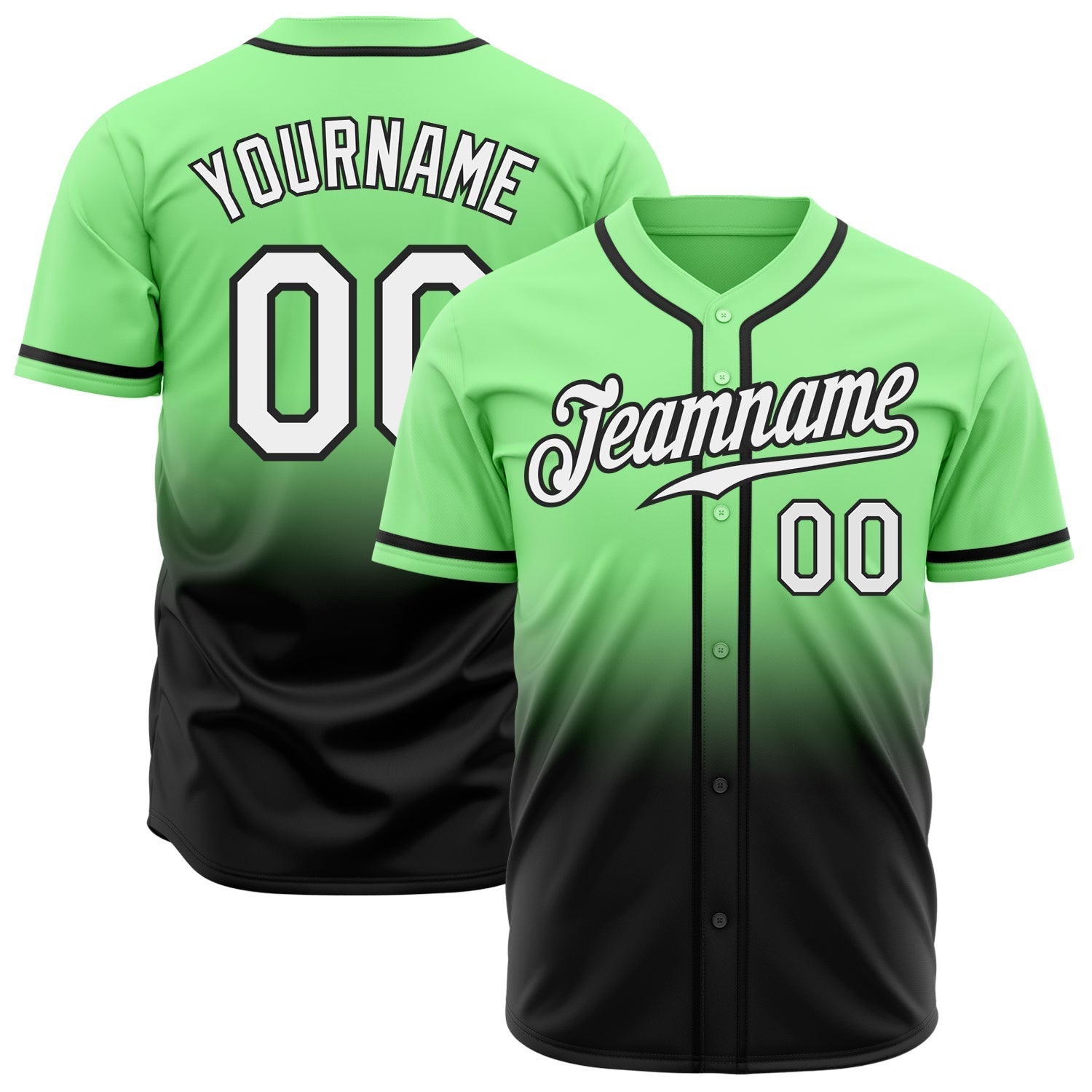 Custom Pea Green White-Black Authentic Fade Fashion Baseball Jersey baseball jersey product view 1