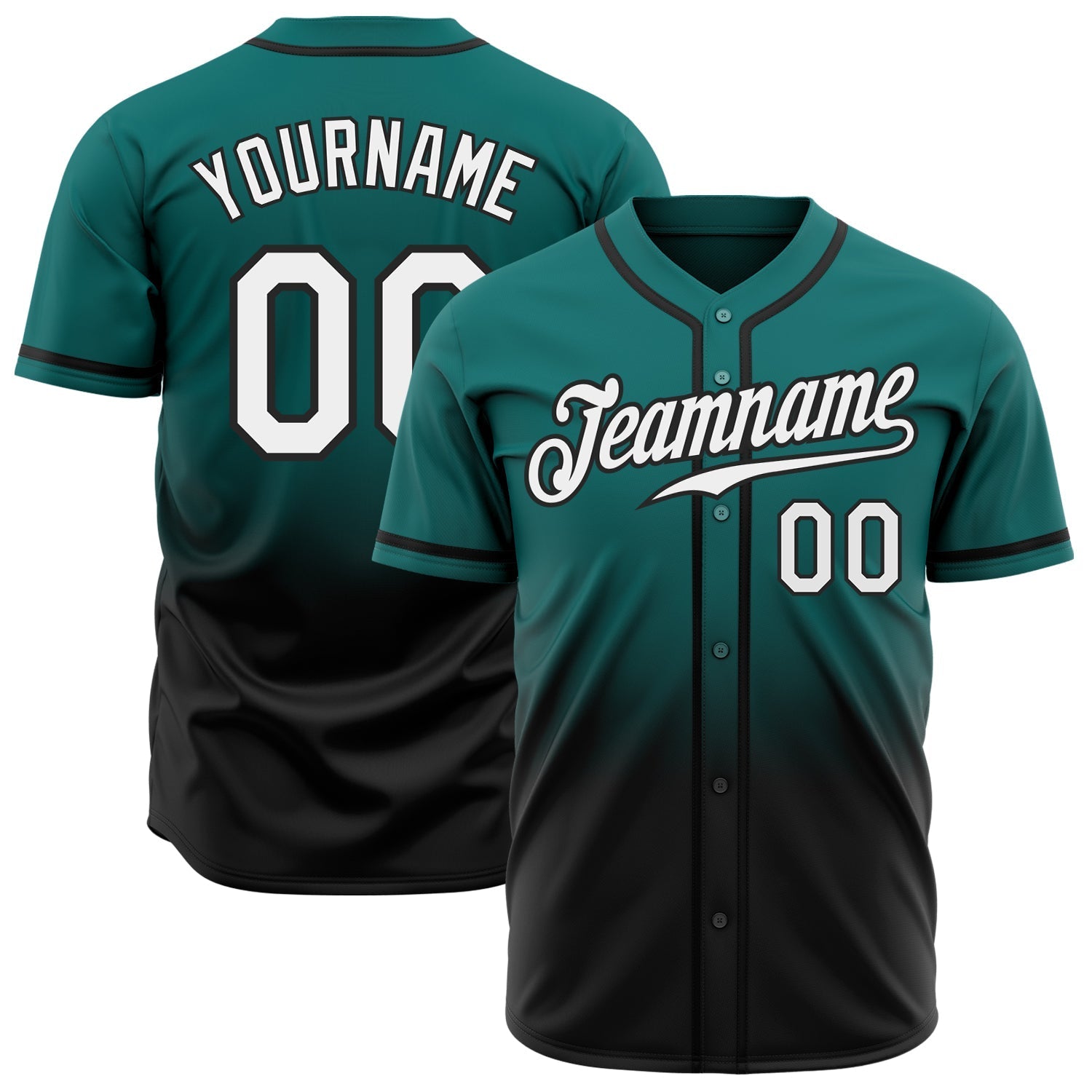 Custom Teal White-Black Authentic Fade Fashion Baseball Jersey baseball jersey product view 1