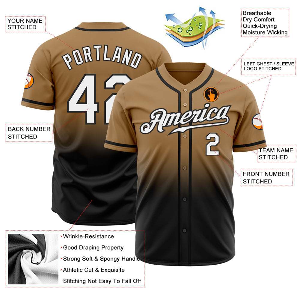 Custom Old Gold White-Black Authentic Fade Fashion Baseball Jersey baseball jersey product view 2